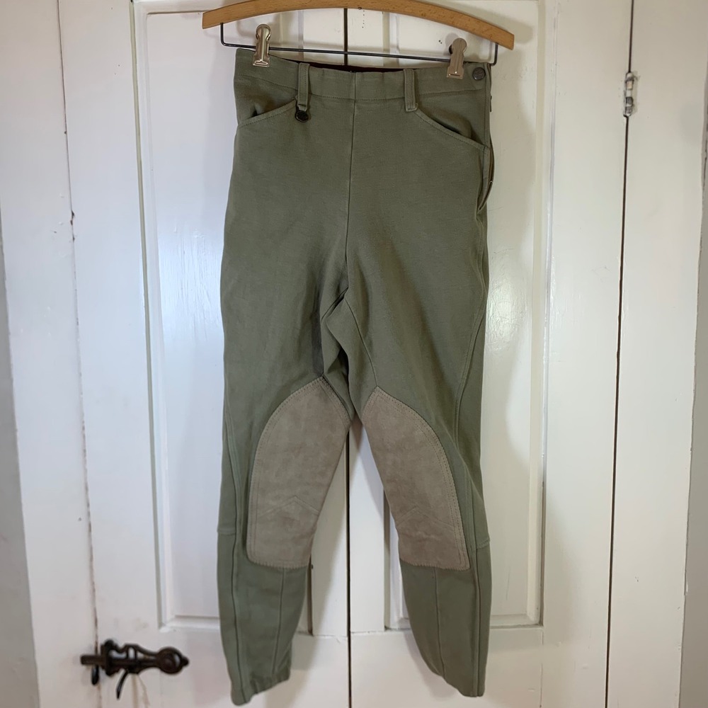 On Course Cotton Naturals Sage Green Equestrian Riding Breeches Womens 26 Reg